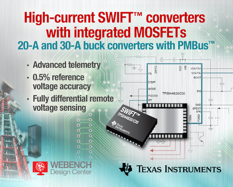 TI's high-current PMBus converters offer integrated MOSFETs